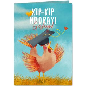 Geslaagd kaart met blije kip