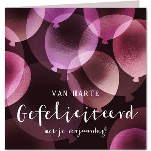 Verjaardagskaart roze ballonnen vrouw