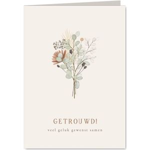 Stijlvolle bohemian droogbloemen felicitatiekaart trouwen