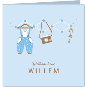 Felicitatie zoon kleertjes blauw