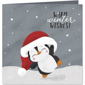 Kerstkaart met schattige pinguïn met kerstmuts