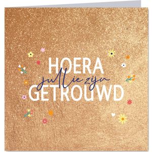 Hoera getrouwd - golden - felicitatiekaart