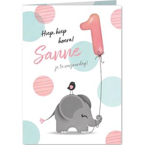 Felicitatiekaart olifantje meisje 1 jaar