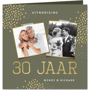 Jubileum 30 jaar uitnodiging goud hartjes