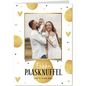 Paaskaart paasknuffel goud eieren paasei foto hartjes