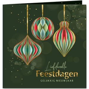 Kerstkaart gekleurde papieren kersthangers met goud