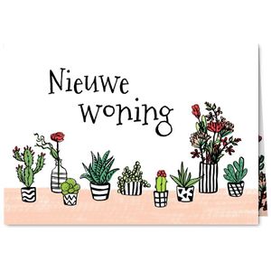 Felicitatie huis met plantjes en bloemen