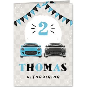Kinderfeestje uitnodiging stoer auto's racen