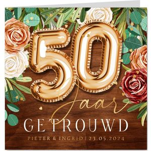 Jubileumkaart 50 jaar getrouwd botanisch ballon