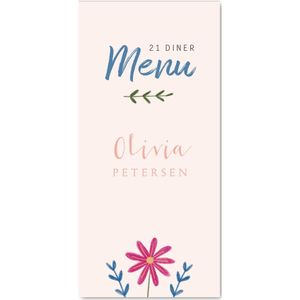 Menukaart 21 diner met paarse bloem
