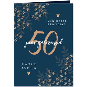 Felicitatiekaart 50 jaar getrouwd goud ringen stijlvol