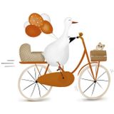 Felicitatiekaart geboorte kleinkind met ooievaar op de fiets