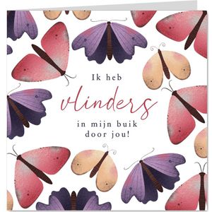 Valentijnskaart met vlinders en tekst: vlinders in mijn buik