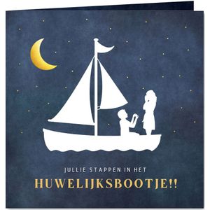 Felicitatiekaart verloving huwelijksbootje silhouet