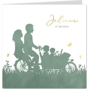 Geboortekaartje silhouet bakfiets 3 kinderen zus broer