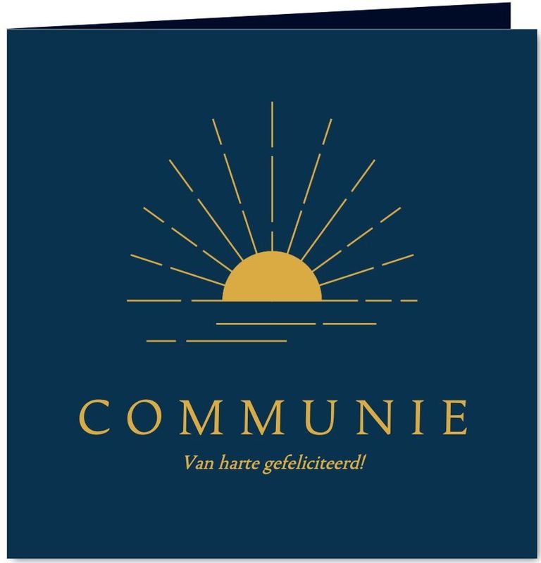 Donkerblauwe felicitatiekaartje communie met zonnetje