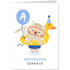 Geslaagdkaart zwemdiploma kat zwemband blauw