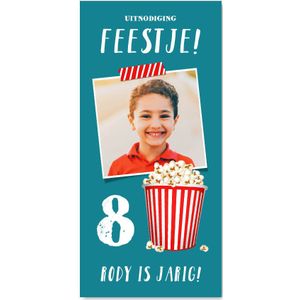 Kinderfeestje uitnodiging popcorn met eigen foto