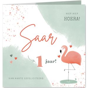 Lieve verjaardagskaart roze en mint flamingo waterverf