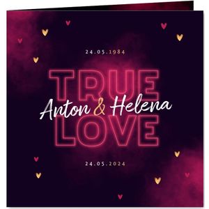 Jubileum uitnodiging true love neon hartjes