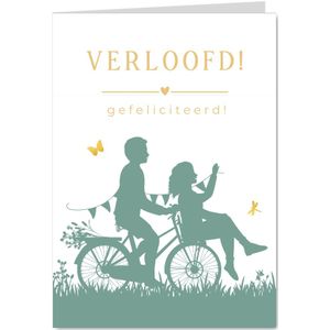 Felicitatiekaart verloving silhouet koppel op 1 fiets