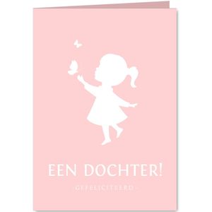 Felicitatiekaart dochter silhouet meisje met vlinder
