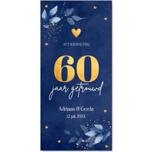 Jubileum uitnodiging 60 jaar getrouwd blauw botanisch