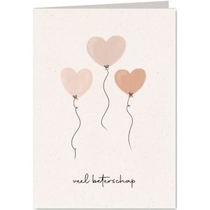 Lieve beterschapskaart met hartjes ballonnen roze