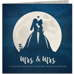 Felicitatiekaart huwelijk - silhouet van 2 vrouwen in maan