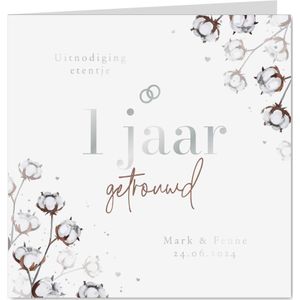 Uitnodigingskaart jubileumfeest 1 jaar getrouwd katoen