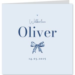 Geboortekaartje jongen vintage strikje klassiek blauw
