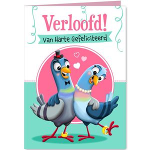 Felicitatiekaart verloving duiven met ring
