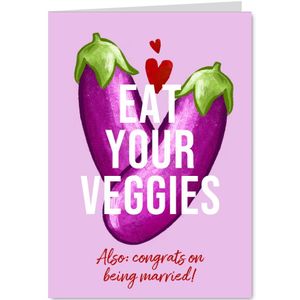 Grappige felicitatiekaart huwelijk 'Veggies' emoji aubergine