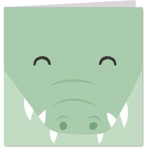 Felicitatiekaart met getekend gezicht van een krokodil.