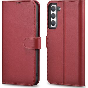 iCarer Haitang Leather Wallet Case skórzane etui voor Samsung Galaxy S22+ (S22 Plus) portemonnee behuizing hoes rood (AKSM05RD)