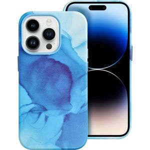 tas LEATHER MAG COVER kompatybilny met MagSafe voor IPHONE 14 Pro blauw splash