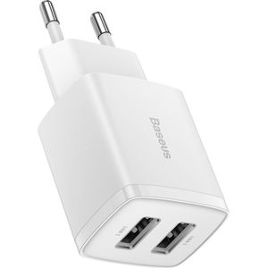 Baseus Compact Quick Charger, 2x USB, 10.5W (wit)