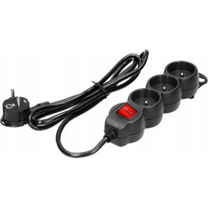Verlengkabel - Zwart - 3 Stopcontacten - Kabel H05VV-F 3x1,5 mm2 - 1,5 m