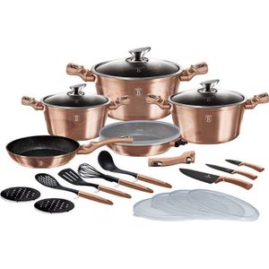 Berlinger Haus serie 22 stukjes pannen, patelnie, accessoires keuken, messen Rose Gold BH-7182