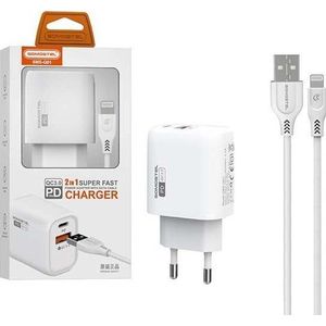 M oplader oplader netwerk 3A 18W + KABEL IPHONE witŁA SOOSTEL POWER DELIVERY SS-Q01 PD+USB