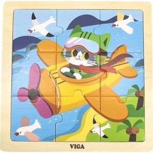 Viga Toys VIGA Poręczne houten puzzel vliegtuig 9 stukjes