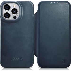 iCarer CE Oil Wax Premium Leather Folio Case skórzane etui iPhone 14 Pro Max met klapką magnetisch MagSafe blauw (AKI14220708-BU)