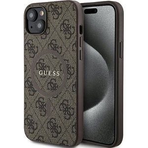 GUESS GUHMP15SG4GFRW iPhone 15 / 14 / 13 6.1 inch bruin/bruin hardcase 4G collectie Leather Metal Logo MagSafe