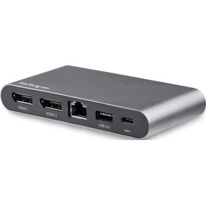 StarTech USB-C Dock - 4K Dual Monitor DisplayPort - Mini Laptop Docking Station - 100W Power Delivery Passthrough - GbE, 2-Port USB-A Hub - USB Type-C Multiport Adapter - 1m kabel