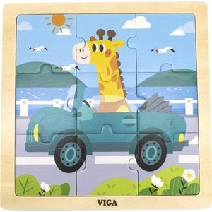 Viga Toys VIGA Poręczne houten puzzel giraffe w aucie 9 stukjes