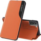 Hurtel Eco Leather View Case elegancki tas etui met klapką en functie podstawki Samsung Galaxy S21+ 5G (S21 Plus 5G) oranje