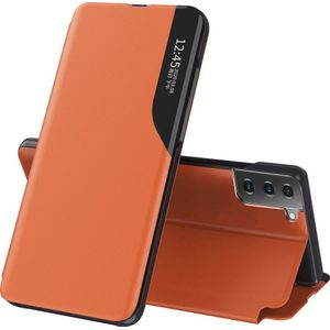Hurtel Eco Leather View Case elegancki tas etui met klapką en functie podstawki Samsung Galaxy S21+ 5G (S21 Plus 5G) oranje