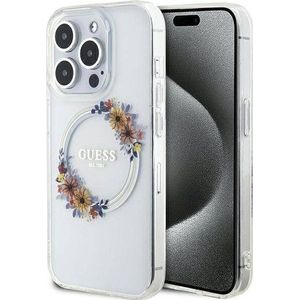 GUESS GUHMP15XHFWFCT IPHONE 15 PRO MAX 6.7 inch TRANSPARENT HARDCASE IML bloemen WREATCH MAGSAFE standaard