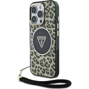 GUESS Etui HC IML Leopard Triangle Cord Strap voor iPhone 16 Pro Max MagSafe bruin