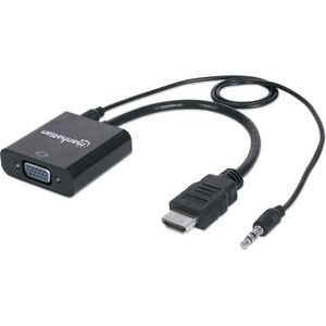 Manhattan 151559 video kabel adapter 0,3 m HDMI + 3.5mm VGA (D-Sub) Zwart